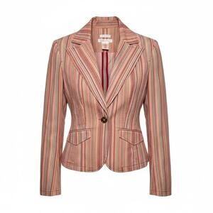 Vintage Nine West Multi-Stripe Cropped Button Stretch Blazer Size 6